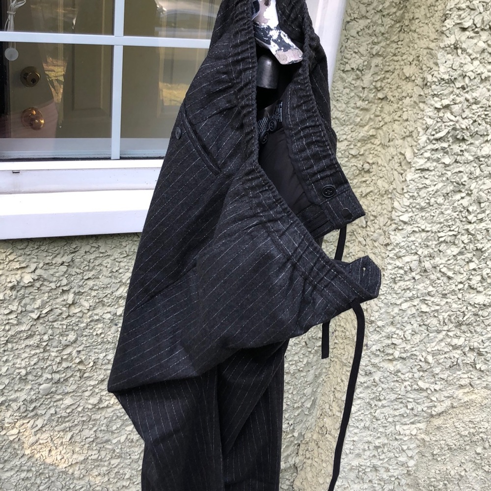 Fully lined grey wool pinstripe joggers